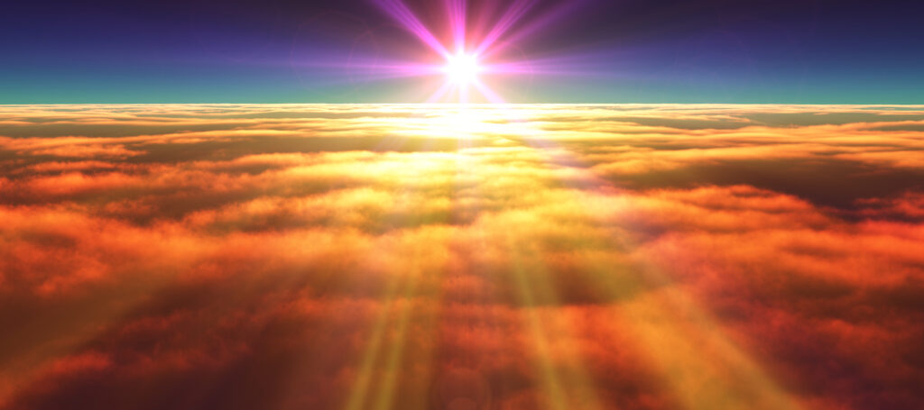 Above,Clouds,Fly,Sunset,Sun,Ray,Illustration,,3d,Render