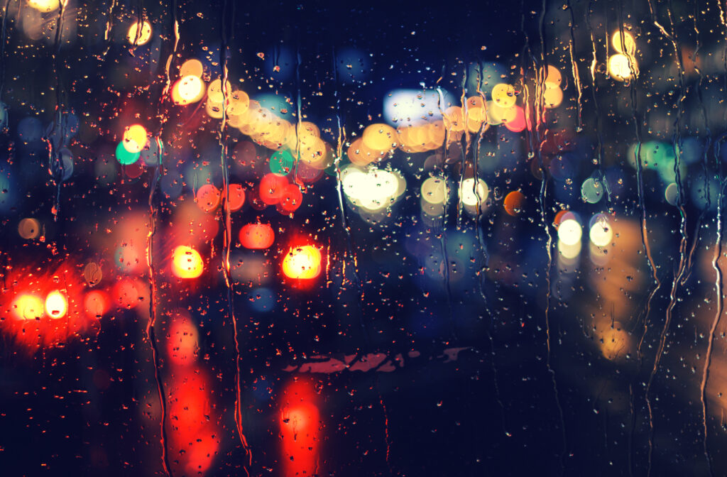 Night,City,Life,Through,Windshield:,Cars,,Lights,And,Rain,,Vintage